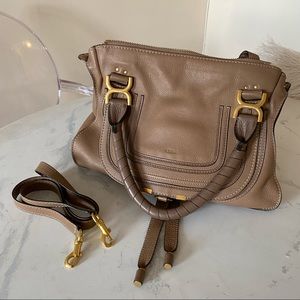 Auth Chloe Marcie Shoulder and Crossbody Brown/Tan Bag w/ Gold Tone Hardware